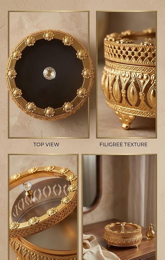 Royal Golden Dry Fruit Box with Clear Glass Lid