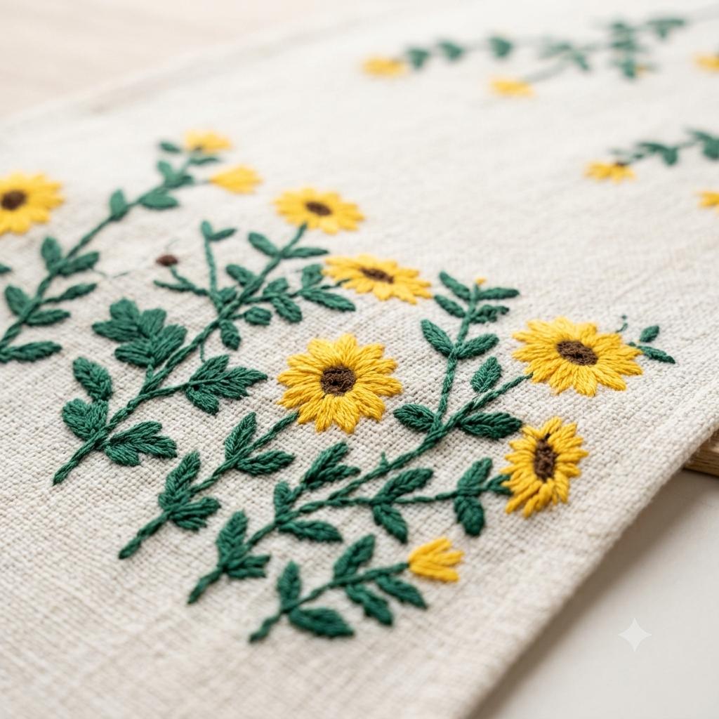 Yellow Sunflower Hand-Embroidered Table Runner