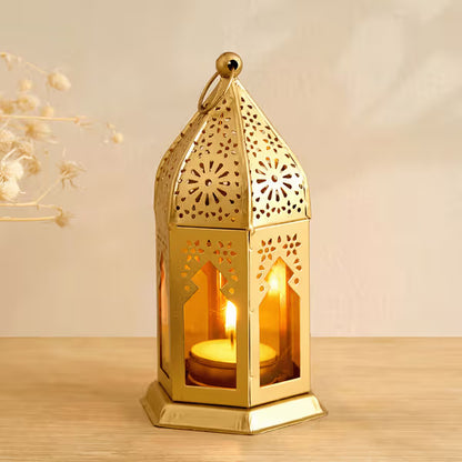 Royal Golden Cutwork Tabletop & Hanging Moroccan Candle Holder
