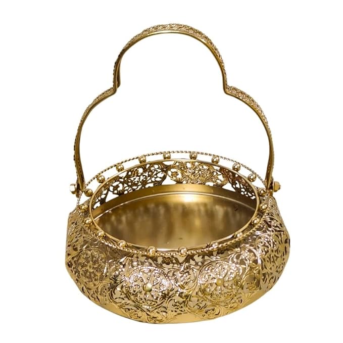 Decorative Gold Cutwork Metal Basket with Handle