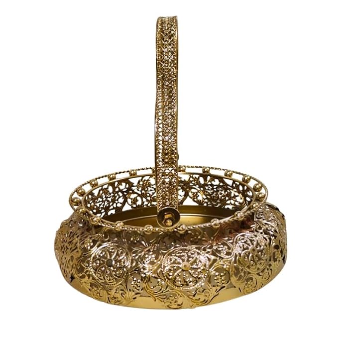 Decorative Gold Cutwork Metal Basket with Handle
