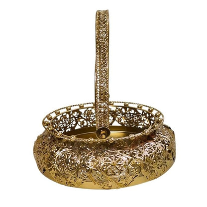 Decorative Gold Cutwork Metal Basket with Handle