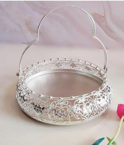 German Silver Plated Filigree  Basket with Handle