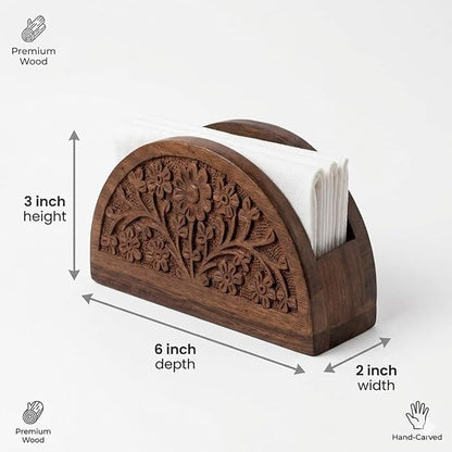 Hand-Carved Floral Wooden Napkin Holder