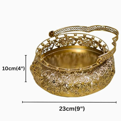Decorative Gold Cutwork Metal Basket with Handle