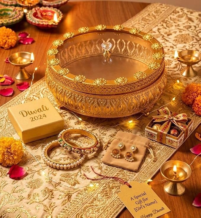 Royal Golden Dry Fruit Box with Clear Glass Lid