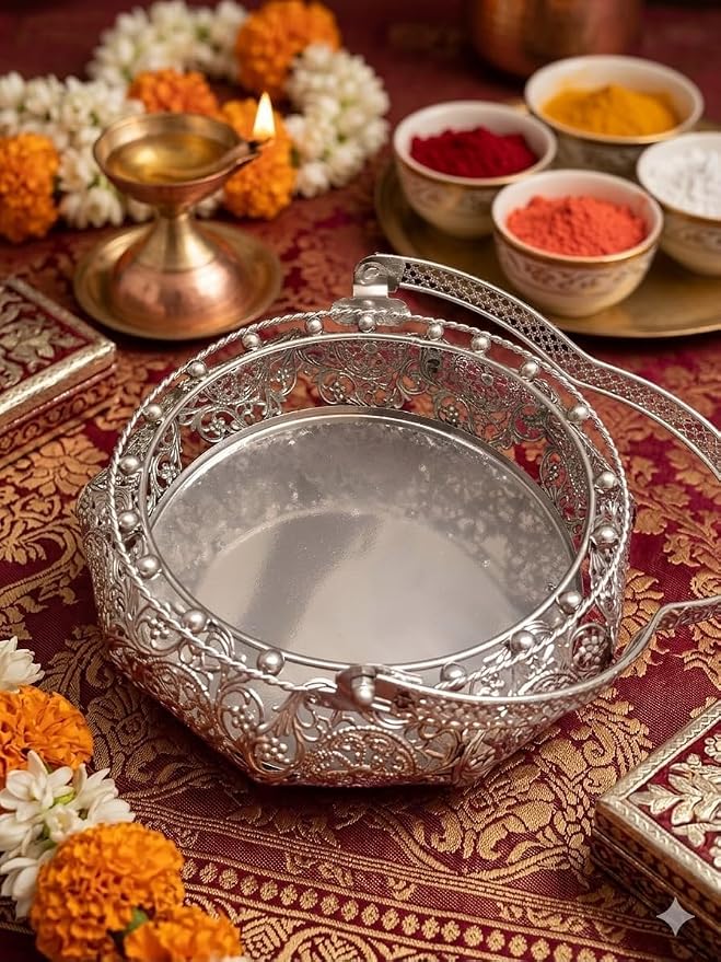 German Silver Plated Filigree  Basket with Handle