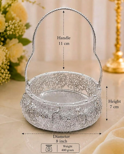 German Silver Plated Filigree  Basket with Handle