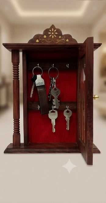 Royal Antique Brass Inlay Wooden Key Holder Cabinet