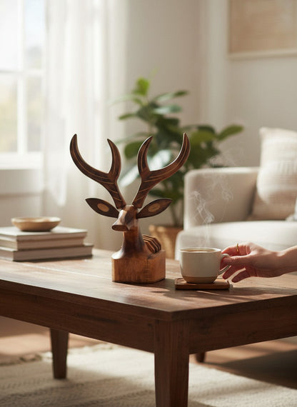 Handcrafted Wooden Deer Coaster Set