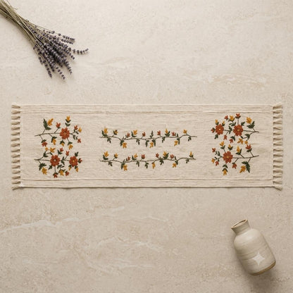 Hand-Embroidered Floral Linen Table Runner