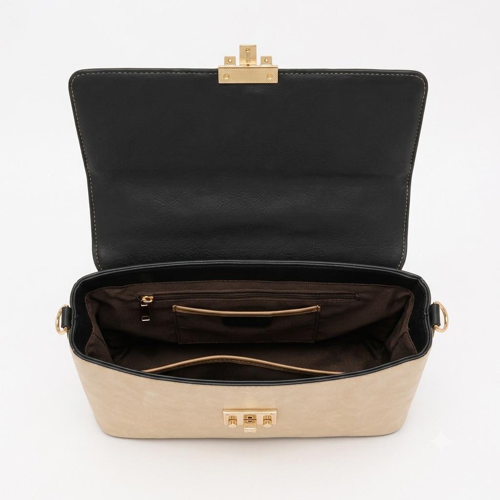 Floral Embroidered Beige Handbag with Bamboo Top Handle